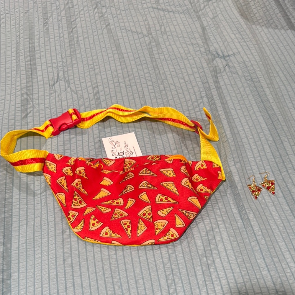 Pizza Print Adult Fanny Pack and Pizza Slice Earrings